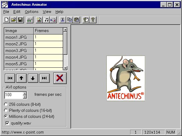 Antechinus Animator - Add images, import sounds, create AVI videos!