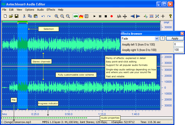 Easily record, edit, enhance, convert and play your sound files with Antechinus Audio Editor.
