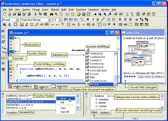 JavaScript Editor screen