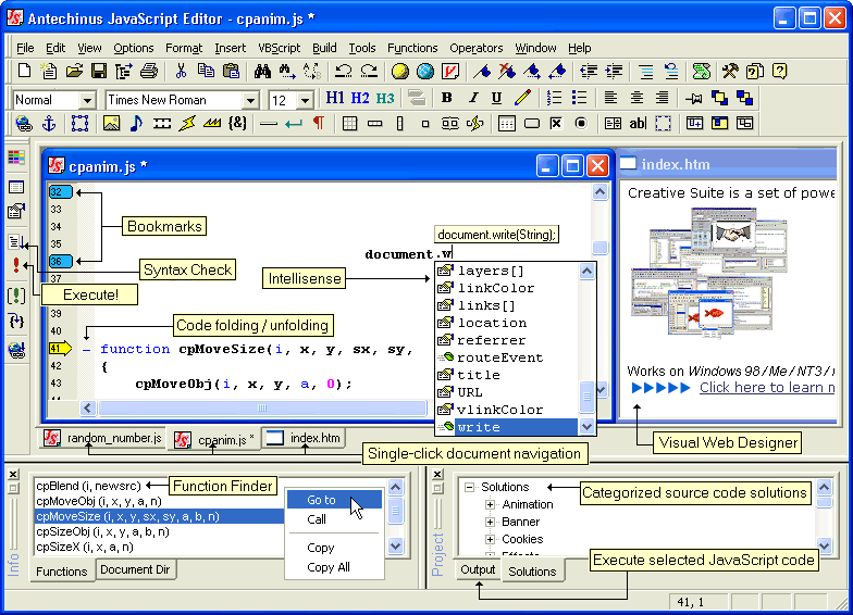 Antechinus JavaScript Editor - Spice up your web pages with JavaScript.