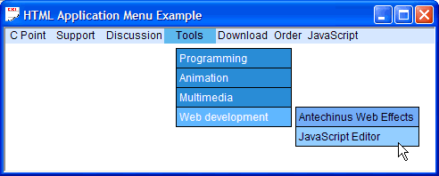 HTA with JavaScript css rollover drop down menu