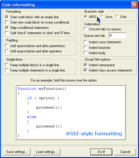 source code formatter screen